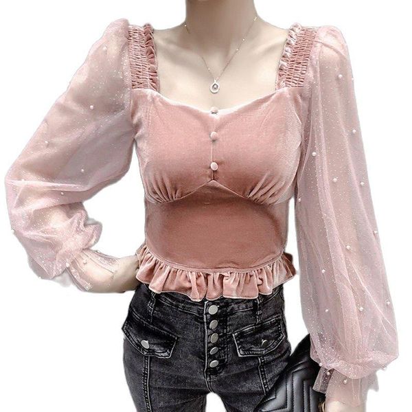 fashion beading mesh see through low cut skinny long sleeve women blouse and shirt women's blouses & shirts, White
fashion beading mesh see through low cut skinny long sleeve women blouse and shirt women's blouses & shirts, White