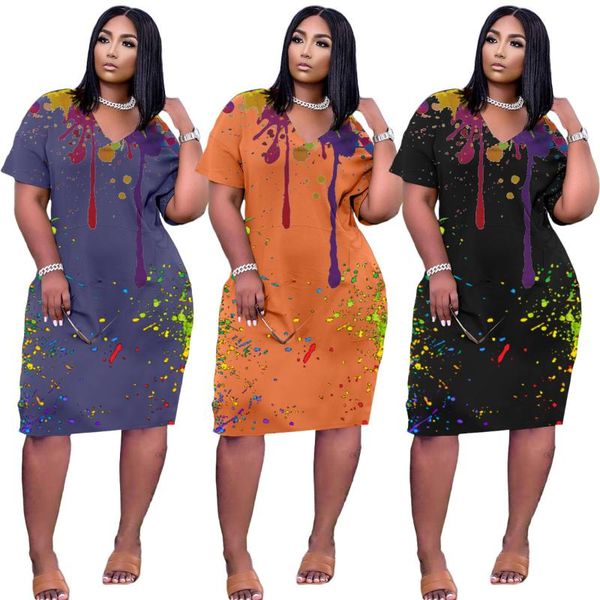 casual women plus size colorful printing dresses 2021 summer latest fashion short sleeve pockets loose knee-length dress, Black;gray
casual women plus size colorful printing dresses 2021 summer latest fashion short sleeve pockets loose knee-length dress, Black;gray