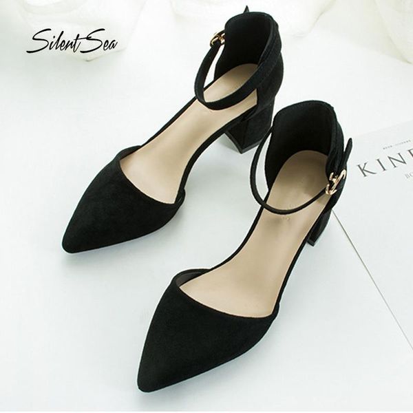silentsea sweet style women sandals all-match thick heels buckle pointed high fashion shopping ladies pumps, Black
silentsea sweet style women sandals all-match thick heels buckle pointed high fashion shopping ladies pumps, Black