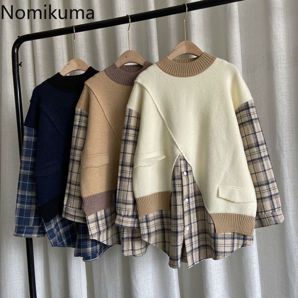 nomikuma women sweater korean plaid blouse patchwork fake two pieces knitted pullover new causal oversized pull femme 6c826 210427, White;black
nomikuma women sweater korean plaid blouse patchwork fake two pieces knitted pullover new causal oversized pull femme 6c826 210427, White;black