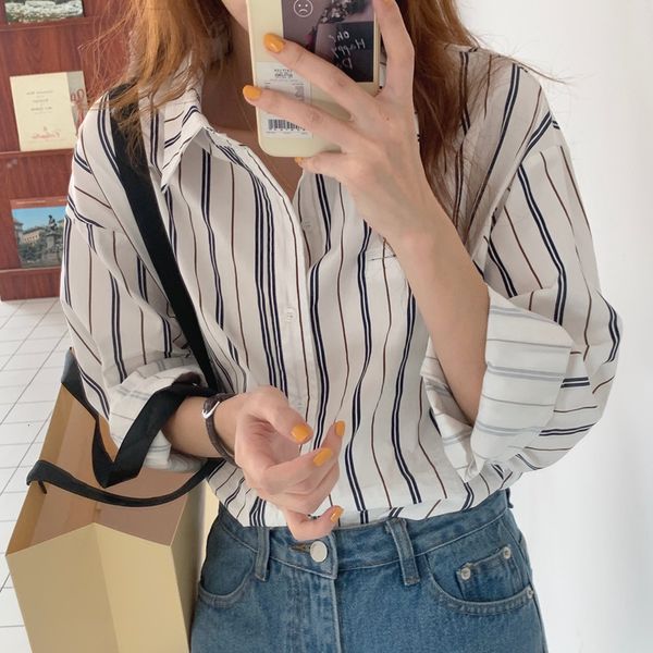 women's blouses & shirts white basic loose all match 2021 striped prom ol gentle elegant women shirt stylish sweet blusas acp7
women's blouses & shirts white basic loose all match 2021 striped prom ol gentle elegant women shirt stylish sweet blusas acp7