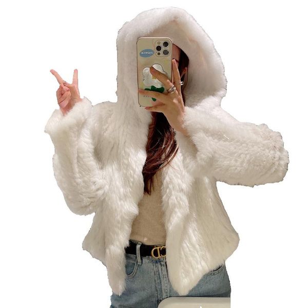 women's fur & faux european genuine knitted coat with hoody winter women warm jacket outwear overcoat lf21002lw, Black
women's fur & faux european genuine knitted coat with hoody winter women warm jacket outwear overcoat lf21002lw, Black