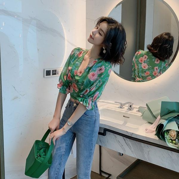 women's blouses & shirts 2021 summer shirt v-neck tie bubble sleeve short printed chiffon blusas mujer de moda blouse women, White
women's blouses & shirts 2021 summer shirt v-neck tie bubble sleeve short printed chiffon blusas mujer de moda blouse women, White