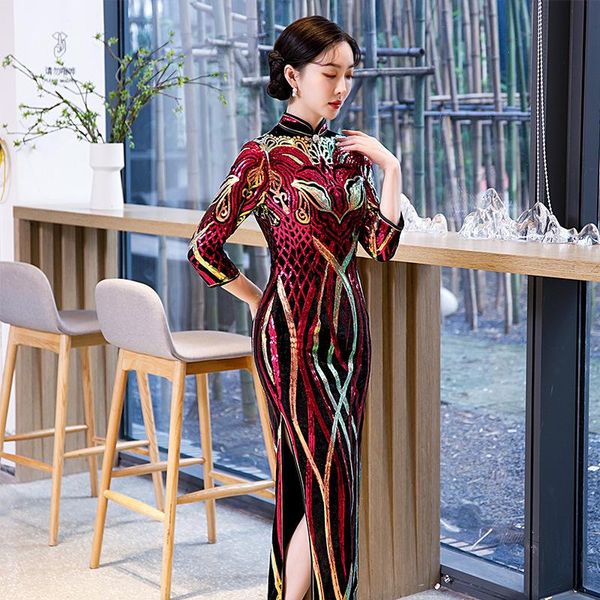 ethnic clothing autumn velour sequin cheongsam women slim seven points sleeve velvet qipao elegant evening party dress vestidos oversize 6xl, Red
ethnic clothing autumn velour sequin cheongsam women slim seven points sleeve velvet qipao elegant evening party dress vestidos oversize 6xl, Red