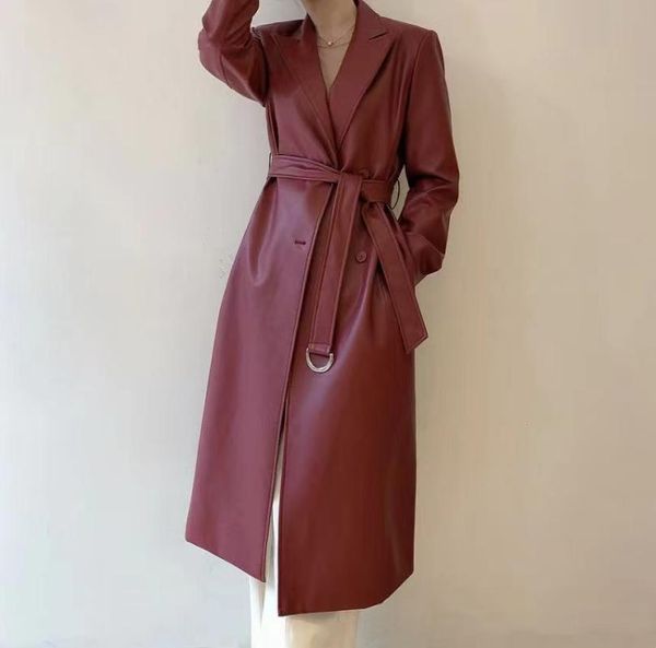 women's leather & faux korean chic autumn and winter retro lapel single-breasted waist belt pu long coat jacket women, Black
women's leather & faux korean chic autumn and winter retro lapel single-breasted waist belt pu long coat jacket women, Black
