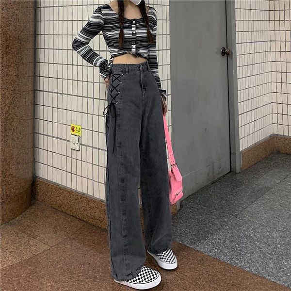 women's jeans vintage gothic smoky gray lace up denim do old long pants high waist loose bandage straight wide leg 2021, Blue
women's jeans vintage gothic smoky gray lace up denim do old long pants high waist loose bandage straight wide leg 2021, Blue