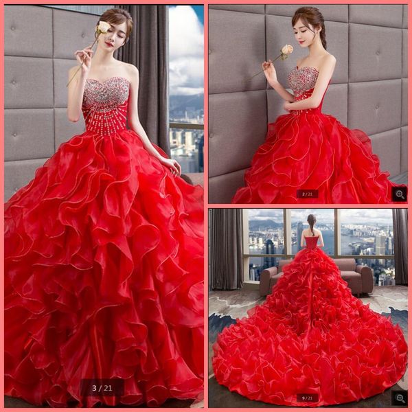 2021 luxury red organza ball gown ruffled wedding dresses heavily beading crystals sparkly stunning bride dress strapless sweetheart neck pr, White
2021 luxury red organza ball gown ruffled wedding dresses heavily beading crystals sparkly stunning bride dress strapless sweetheart neck pr, White