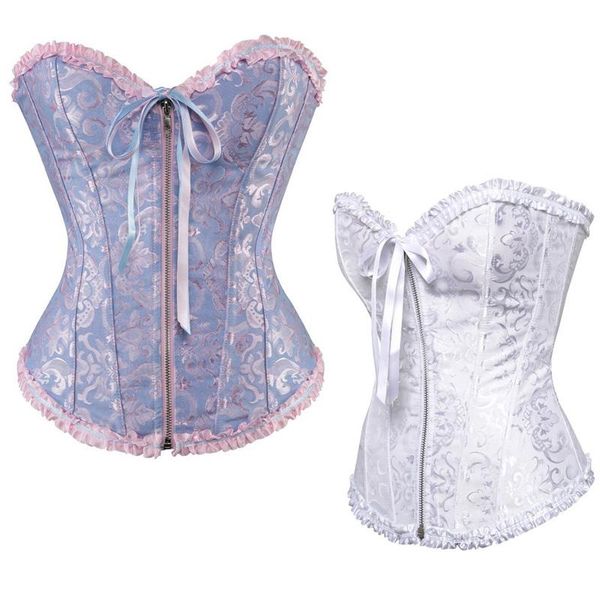women corset waist trainer zipper vintage style overbust corsets and bustiers floral lace up lingerie gym clothing, White;black
women corset waist trainer zipper vintage style overbust corsets and bustiers floral lace up lingerie gym clothing, White;black