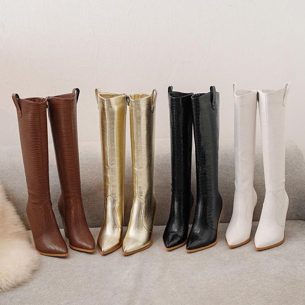 boots black golden white women the knee pointed side zipper 10cm high heels size 34-46
boots black golden white women the knee pointed side zipper 10cm high heels size 34-46
