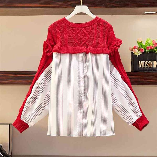 plus size women's fall winter sweaters korean japan patchwork striped style wild loose knit stitching gx1236 210506, White
plus size women's fall winter sweaters korean japan patchwork striped style wild loose knit stitching gx1236 210506, White