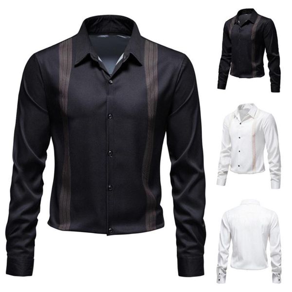 men's casual shirts 2021 brand spring luxury long sleeve slim fit men striped shirt streetwear social dress mens fashions jersey, White;black
men's casual shirts 2021 brand spring luxury long sleeve slim fit men striped shirt streetwear social dress mens fashions jersey, White;black