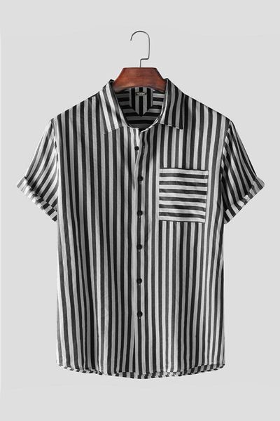 men's vertical stripe short-sleeve pockets shirt stk301-0000005-1-2 black tracksuits, Gray 
men's vertical stripe short-sleeve pockets shirt stk301-0000005-1-2 black tracksuits, Gray