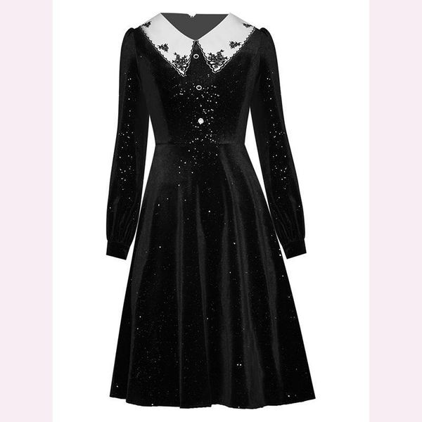 casual dresses est fashion 2021 embroidered contrast lapel lantern long sleeve shiny velvet dress, Black;gray
casual dresses est fashion 2021 embroidered contrast lapel lantern long sleeve shiny velvet dress, Black;gray