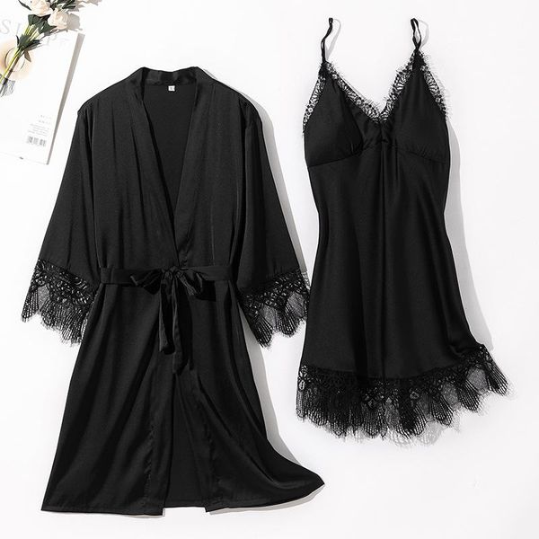 women nightdress black satin bathrobe robe gown sets summer lace leisure elegant 2pcs sleep lounge sleepwear women's, Black;red
women nightdress black satin bathrobe robe gown sets summer lace leisure elegant 2pcs sleep lounge sleepwear women's, Black;red