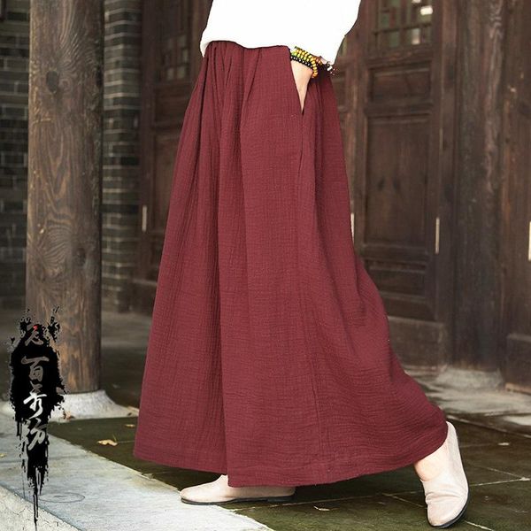women's pants & capris spring cotton linen women soft wide leg long loose skirt chinese style elastic waist ethnic folk pleated trouser, Black;white
women's pants & capris spring cotton linen women soft wide leg long loose skirt chinese style elastic waist ethnic folk pleated trouser, Black;white