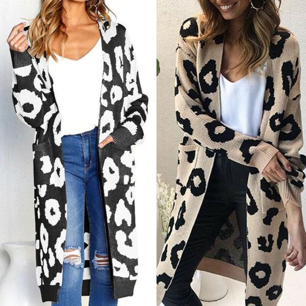women's trench coats leopard print cardigan casual loose ladies knitted jumper long coat streetwear, Tan;black
women's trench coats leopard print cardigan casual loose ladies knitted jumper long coat streetwear, Tan;black