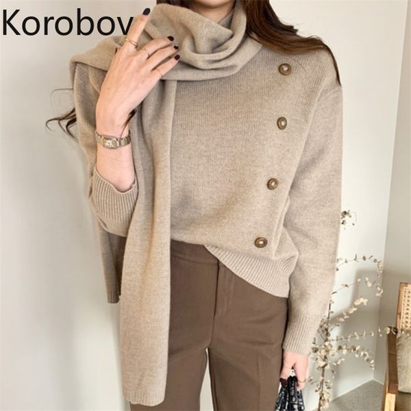 korobov korean chic vintage sweaters new long sleeve winter single breasted sueter mujer office lady scraf jumper femme 210430, White;black
korobov korean chic vintage sweaters new long sleeve winter single breasted sueter mujer office lady scraf jumper femme 210430, White;black