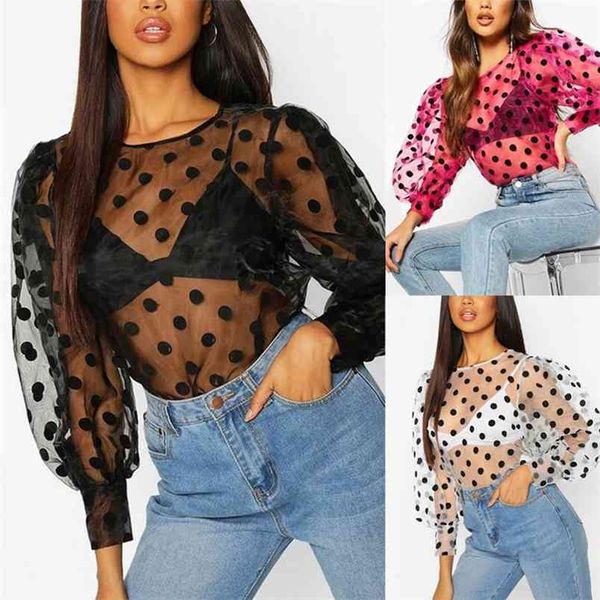 women t-shirt female polka dot print sheer long puff sleeve clubwear autumn holiday transparent lady clothing 210522, White
women t-shirt female polka dot print sheer long puff sleeve clubwear autumn holiday transparent lady clothing 210522, White