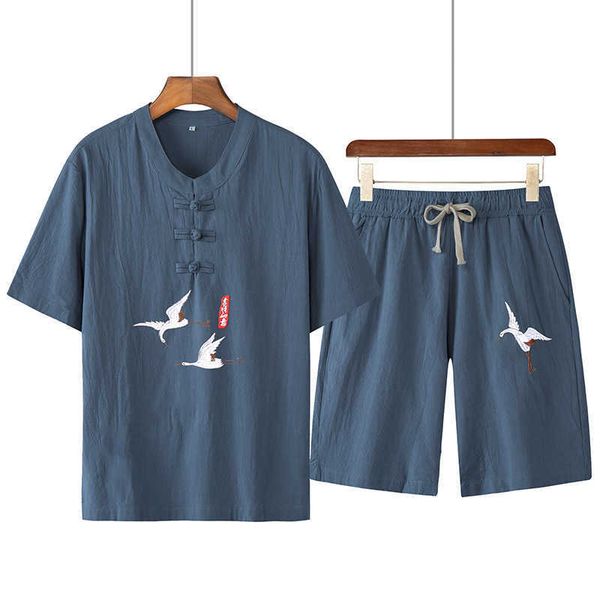 summer men's embroidered cotton linen short sleeve suit men's two piece sportswear, Gray
summer men's embroidered cotton linen short sleeve suit men's two piece sportswear, Gray