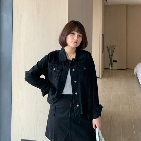 slightly fat large mm short denim coat women's spring and autumn version loose thin casual top, Black;brown
slightly fat large mm short denim coat women's spring and autumn version loose thin casual top, Black;brown