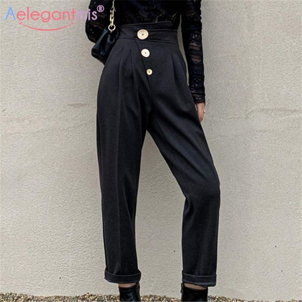 aelegantmis button design high waist harem pants women slim vintage female stylish black trousers korean retro streetwear women's & cap, Black;white
aelegantmis button design high waist harem pants women slim vintage female stylish black trousers korean retro streetwear women's & cap, Black;white