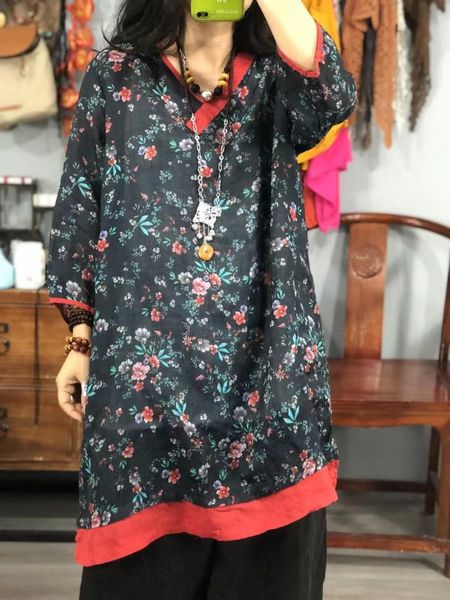 women's jackets 2021 summer product loose spring thin material ramie chinese style printed mid long shirt, Black;brown
women's jackets 2021 summer product loose spring thin material ramie chinese style printed mid long shirt, Black;brown