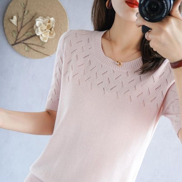 women's t-shirt 2021 pure cotton hollow round neck short-sleeved women summer fashion loose wild half-sleeved line knit short top, White
women's t-shirt 2021 pure cotton hollow round neck short-sleeved women summer fashion loose wild half-sleeved line knit short top, White