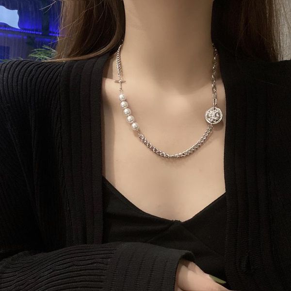 chains personality niche design pearl necklace creative asymmetric stitching cross simple short sweater chain, Silver
chains personality niche design pearl necklace creative asymmetric stitching cross simple short sweater chain, Silver
