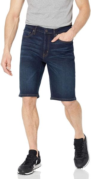 men's jeans summer shorts stretch dark blue fashion design slim straight short