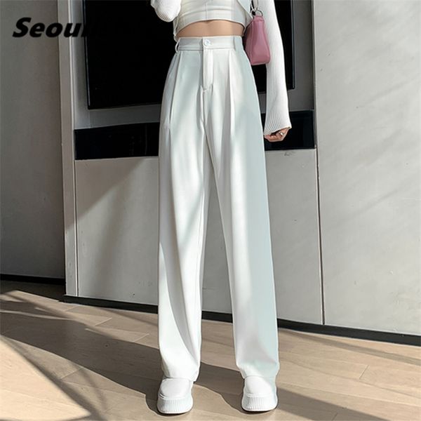 seoulish spring autumn white wide leg women's pants high waist button female elegant minimalism office work trousers 210925, Black;white
seoulish spring autumn white wide leg women's pants high waist button female elegant minimalism office work trousers 210925, Black;white