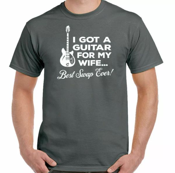 guitar t-shirt for my wife mens funny acoustic electric bass rock band, White;black