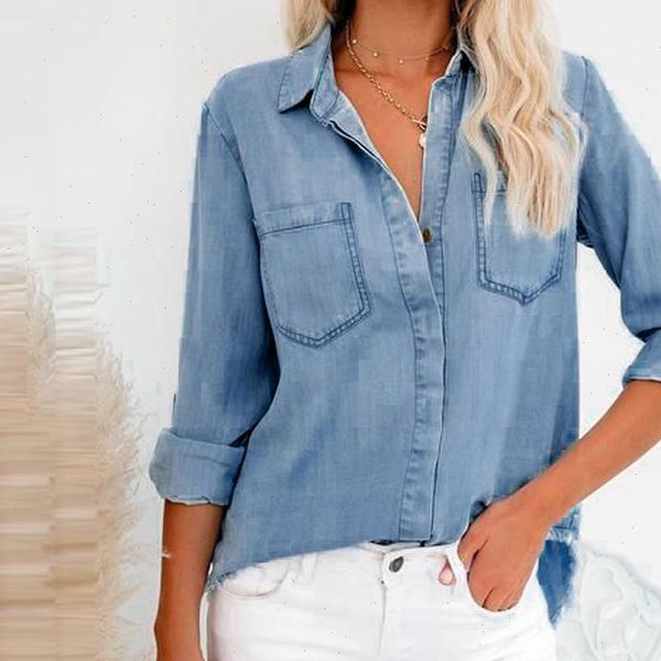 fashion denim pockets loose buttons women blouses v neck casual autumn ladies female long sleeve blusas pullover, White
fashion denim pockets loose buttons women blouses v neck casual autumn ladies female long sleeve blusas pullover, White