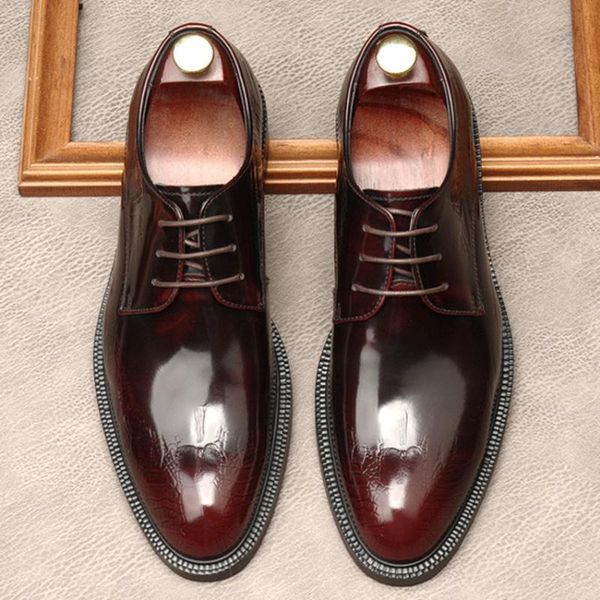 dress shoes luxury round toe derby man office patent leather formal oxfords alligator pattern men's wedding flats mde110, Black
dress shoes luxury round toe derby man office patent leather formal oxfords alligator pattern men's wedding flats mde110, Black