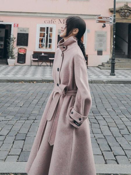 women's wool & blends long coat korea women autumn pink loose jacket belt woolen winter overcoat split hem cardigan outerwear, Black
women's wool & blends long coat korea women autumn pink loose jacket belt woolen winter overcoat split hem cardigan outerwear, Black