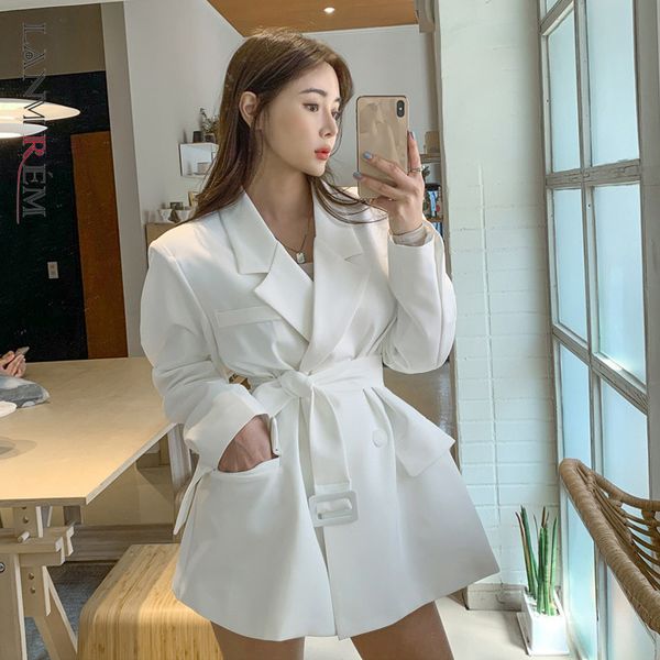 women's white large size blazer lace-up jacket long-sleeved fashion trendy spring and autumn 2e1202 210507, White;black
women's white large size blazer lace-up jacket long-sleeved fashion trendy spring and autumn 2e1202 210507, White;black