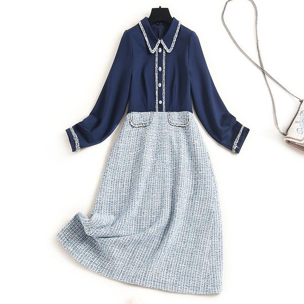 casual dresses fall winter long sleeve peter pan neck blue contrast color tweed panelled buttons knee-length dress elegant on01l781 hh3l, Black;gray
casual dresses fall winter long sleeve peter pan neck blue contrast color tweed panelled buttons knee-length dress elegant on01l781 hh3l, Black;gray