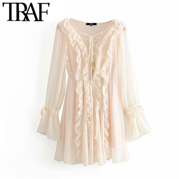 women vintage stylish ruffles chiffon mini dress fashion v neck long sleeve drawstring beach female dresses vestidos mujer 210507, Black;gray
women vintage stylish ruffles chiffon mini dress fashion v neck long sleeve drawstring beach female dresses vestidos mujer 210507, Black;gray