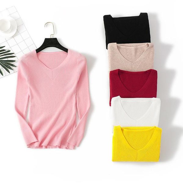 women knitted basic pullovers autumn winter long sleeve v neck slim pull femme fashion elastic warm knitwear sweater women's sweaters, White;black
women knitted basic pullovers autumn winter long sleeve v neck slim pull femme fashion elastic warm knitwear sweater women's sweaters, White;black