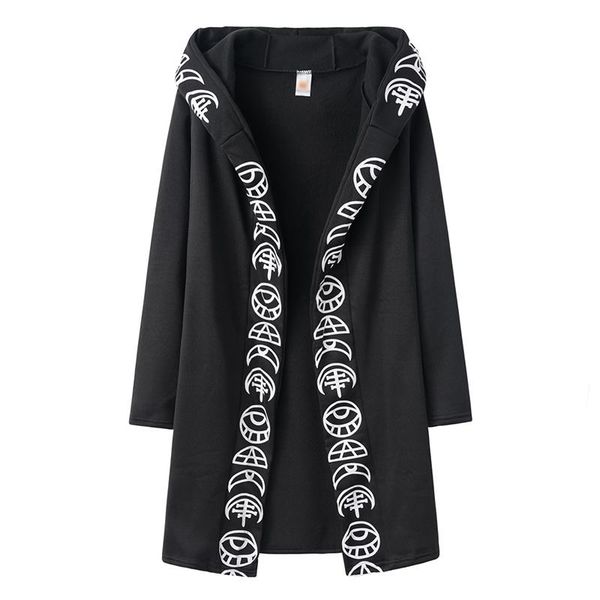 women's wool & blends punk print long sleeve hooded coat with moon pattern cardigan for winter sale-wt, Black
women's wool & blends punk print long sleeve hooded coat with moon pattern cardigan for winter sale-wt, Black