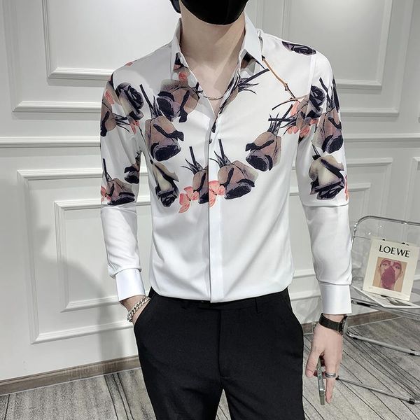 men's dress shirts 2021 autumn floral printed shirt men long sleeve slim fit chemise homme streetwear social party club blouse, White;black
men's dress shirts 2021 autumn floral printed shirt men long sleeve slim fit chemise homme streetwear social party club blouse, White;black