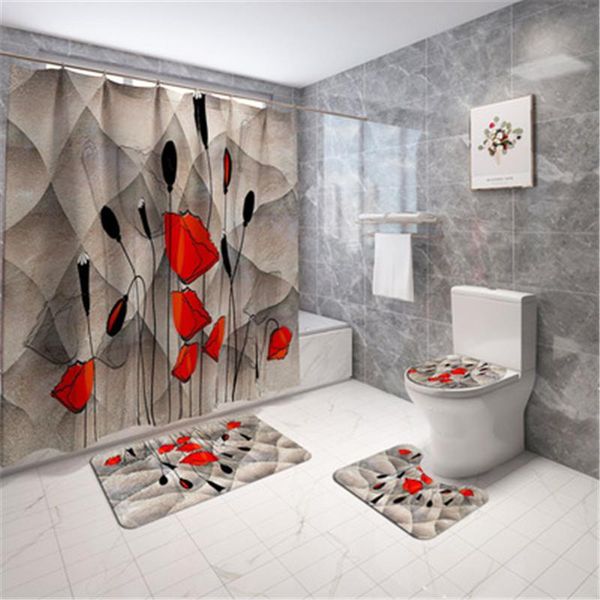 bath mats 4pcs/set flower print shower curtain coral fleece floor mat anti-slip set washable toilet rug bathroom accessories
bath mats 4pcs/set flower print shower curtain coral fleece floor mat anti-slip set washable toilet rug bathroom accessories