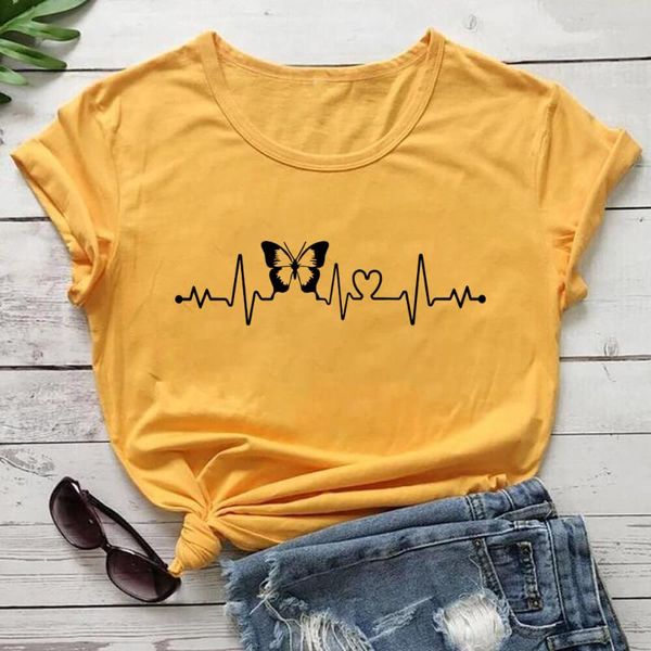 women's t-shirt heartbeat lifeline with butterfly 100%cotton print women tshirt funny summer casual short sleeve eco life shirt, White
women's t-shirt heartbeat lifeline with butterfly 100%cotton print women tshirt funny summer casual short sleeve eco life shirt, White