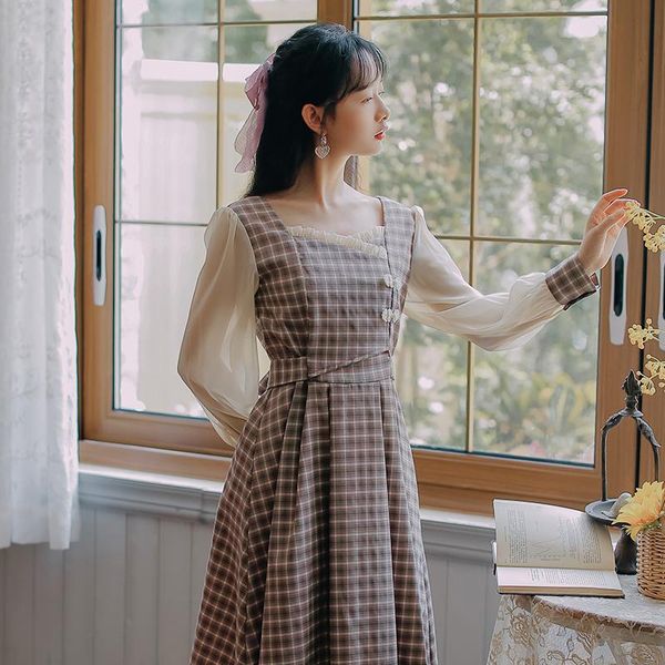 casual dresses for women 2021 autumn long-sleeved chiffon stitching literary plaid square collar ruffled sweet chic retro dress midi, Black;gray
casual dresses for women 2021 autumn long-sleeved chiffon stitching literary plaid square collar ruffled sweet chic retro dress midi, Black;gray