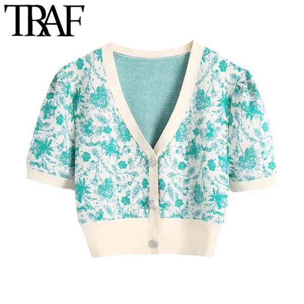 traf women fashion jacquard cropped knit cardigan sweater vintage v neck puff sleeve female outerwear chic 210805, White;black
traf women fashion jacquard cropped knit cardigan sweater vintage v neck puff sleeve female outerwear chic 210805, White;black