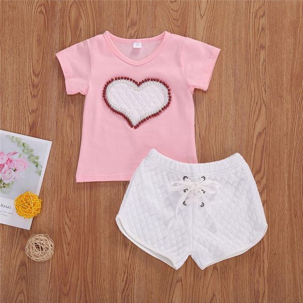 1 6y kids girls clothing set o neck short sleeves pearls heart pattern t shirt pure white tie waist shorts
1 6y kids girls clothing set o neck short sleeves pearls heart pattern t shirt pure white tie waist shorts
