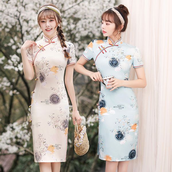 summer cute printed satin knee-length qipao traditional chinese women short sleeve mandarin collar dress daily student cheongsam, Red
summer cute printed satin knee-length qipao traditional chinese women short sleeve mandarin collar dress daily student cheongsam, Red