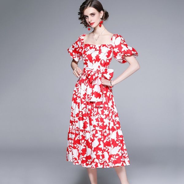 summer red floral elegant boho midi dresses women square collar puff sleeve vintage belt vacation dresses 210518, Black;gray
summer red floral elegant boho midi dresses women square collar puff sleeve vintage belt vacation dresses 210518, Black;gray