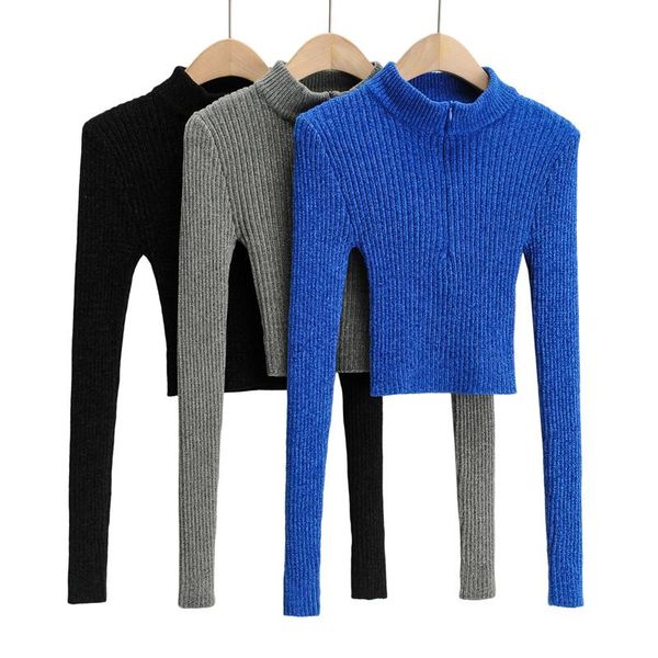 women's sweaters long sleeve fall clothes knitted crop sweater women korean style zipper up pullovers winter half high collar blue, White;black
women's sweaters long sleeve fall clothes knitted crop sweater women korean style zipper up pullovers winter half high collar blue, White;black