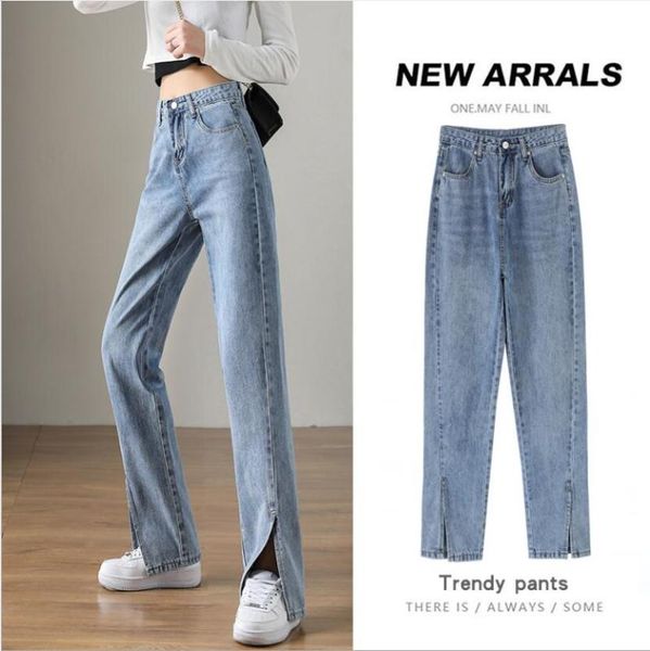 women's jeans wide-leg straight denim side slit trouser legs cut design casual pants, Blue
women's jeans wide-leg straight denim side slit trouser legs cut design casual pants, Blue
