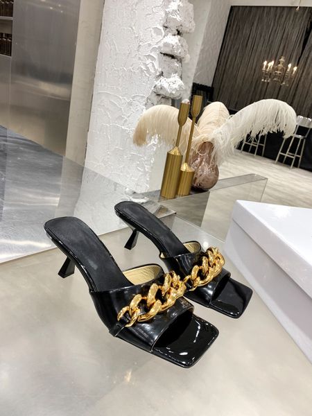 low heel metal chain half drag square toe mid-heel women's sandals size 35-41 with box, Black
low heel metal chain half drag square toe mid-heel women's sandals size 35-41 with box, Black